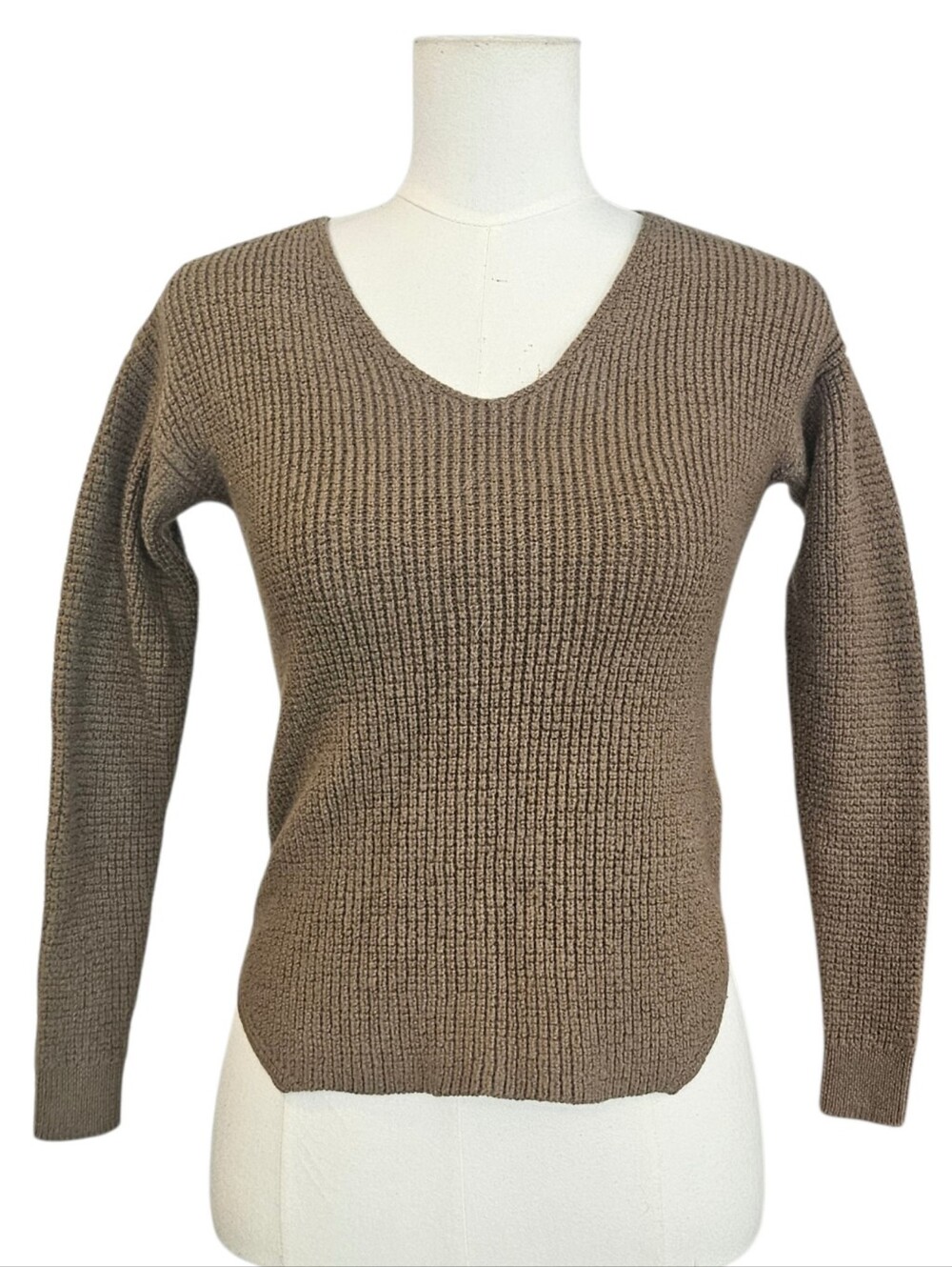 Wilfred Taupe V-Neck Ribbed Knit Sweater 2XS